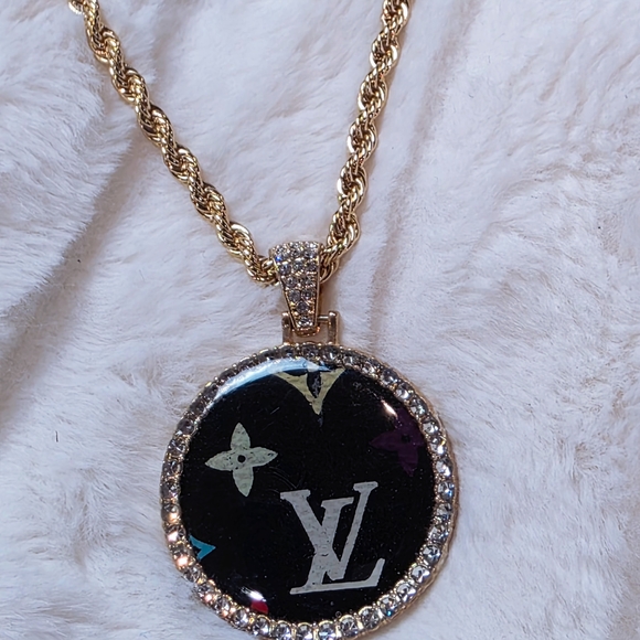 Upcycled Jewelry - Gold and Black Pendant Necklace